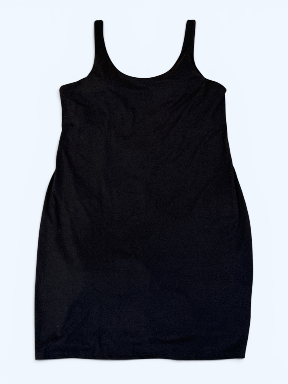 Kyodan women’s black activewear tank dress, solid black, built-in shorts sz L